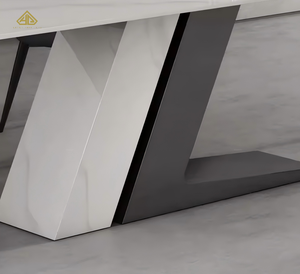 Table à manger en dalle de pierre brillante avec plateau minimaliste blanc montagne enneigée - Product Image 5