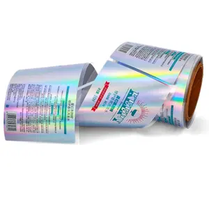 Parlak su geçirmez gökkuşağı holografik etiket özel Hologram baskı vinil çıkartma kağıdı yapışkan etiket için şişe ambalajlama rulo