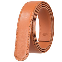 Sabuk Kulit Sapi Pria Otomatis dengan Gesper Logam, Panjang 110-130cm, Jahitan Tangan, Gaya Bisnis Serbaguna, Pola Solid, Lebar 2-4cm