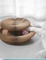 Arbre à chat pliable accordéon classique, jouet interactif en carton ondulé couleur lin avec clochette et balle, jouet à gratter pour chat, protection des griffes