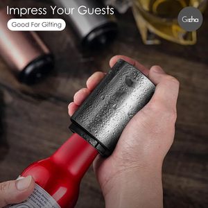 Ouvre-bouteille de bière automatique portable en acier inoxydable avec logo personnalisé en métal avec tire-bouchon et ouvre-bouteille à aimant poussoir - Product Image 5