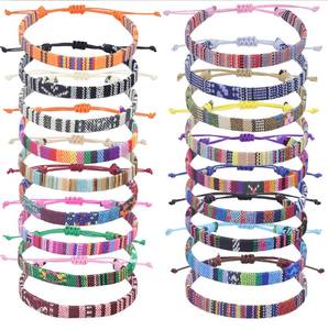 Estilo Nepalês Algodão e Linho Tecido Rainbow <span class=keywords><strong>Ankle</strong></span> <span class=keywords><strong>Bracelet</strong></span> <span class=keywords><strong>Rope</strong></span> Wide Adjustable Handmade Casal Homens Mulheres Pulseiras - Product Image 1