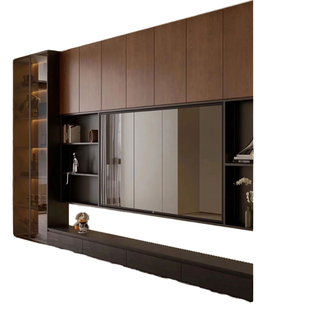 Luxury Modern Design Melamine MDF Wood Wall Mounted Panel Unit Suspended TV Console Stand Cabinet Set for Home Furniture