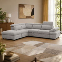Canapé d'angle modulable 5 places avec chaise longue, minimaliste, rembourré en mousse, pour appartement, salon ou hôtel, avec appuie-têtes réglables