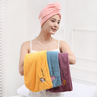 LONGREN Bonnet de bain triangulaire en polaire corail épaissi, super absorbant, avec broderie de dessin animé et bordure en velours coupé pour adulte
