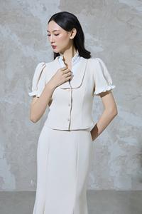 Ensemble chemisier à volants et jupe sirène EMELIA - Vietnam, taille haute, longueur genou, vintage / élégant / pour femme de bureau, KS42 - Product Image 3