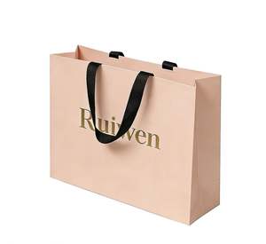 Sac en papier recyclable fait main avec logo personnalisé, finition mate ou brillante, emballage cadeau avec poignée en ruban - Product Image 1