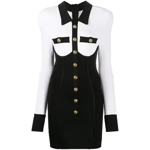 Robe en jersey extensible à bouton de lion, noir et blanc, pour femme, sur mesure, tendance, nouvelle collection hiver/automne, offre spéciale