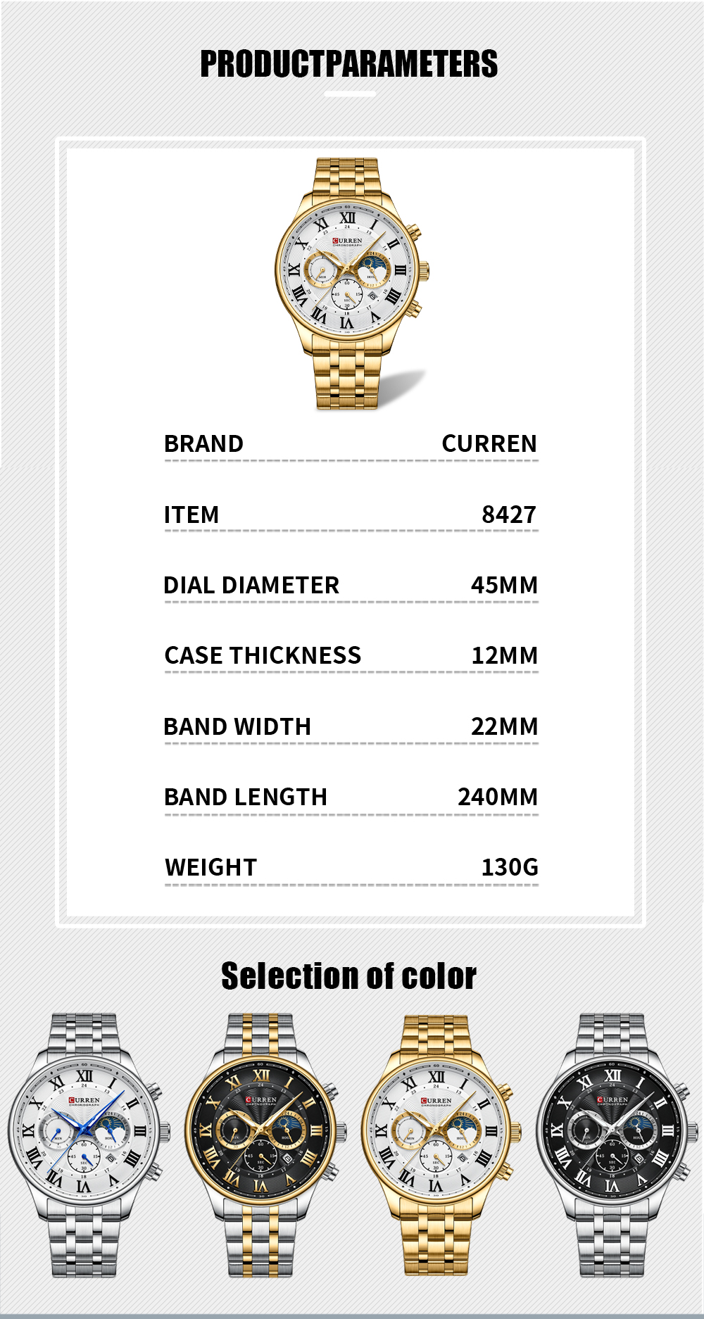 CURREN 8427 Watch for Men Hot Selling 3ATM Waterproof Men's Watches Fashion Luminous Hands with Calendar Men's Sports Watches