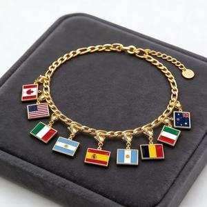 Nouveau Bracelet DIY en Acier Inoxydable avec Breloque Drapeau National Doré Personnalisé pour Homme et Femme, Idéal pour la Fabrication de Bijoux, Collection 2026 des Matchs Mondiaux - Product Image 4