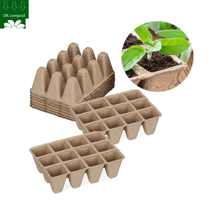 Bandeja de inicio de plántulas de bagazo de caña de azúcar Biodegradable y ecológica, servicio personalizado, bandeja de plantación de semillas ecológica