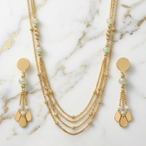 Conjunto de Collar de Cadena Multicapa de Plata 925 y Oro para Mujer, Elegante Joyería con Colgante de Cuentas y Pendientes - Product Image 2