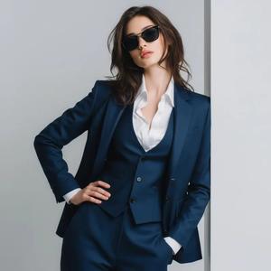 Navy Blue 3-Piece Women’s Suit Tailored Blazer Vest Slim Trousers <b>Set</b> Elegant Formal <b>Office</b> Wear Professional Business Pantsuit - Product Image 1