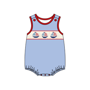 เสื้อกั๊กเดนิมพิมพ์ลายเรือใบสีน้ำเงินเขียว ซิปหน้า ผ้ายืดผสมคอตตอน สำหรับเด็กผู้หญิง รุ่นที่ 2 บอดี้สูทแฟชั่น เสื้อผ้าเด็กอ่อนนุ่ม - Product Image 2