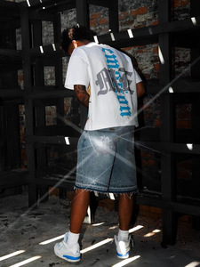 New MIXED EMOTION <strong>High</strong> Street Washed Vintage 100% Cotton Rhinestone Mid <strong>Waist</strong> Loose Straight Casual <strong>Denim</strong> <strong>Shorts</strong> for Men - Product Image 4