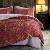 Parure de lit de luxe européenne en coton satiné, motif Paisley 60s, housse de couette et drap-housse avec taies d'oreiller, 100% coton de haute qualité pour la maison