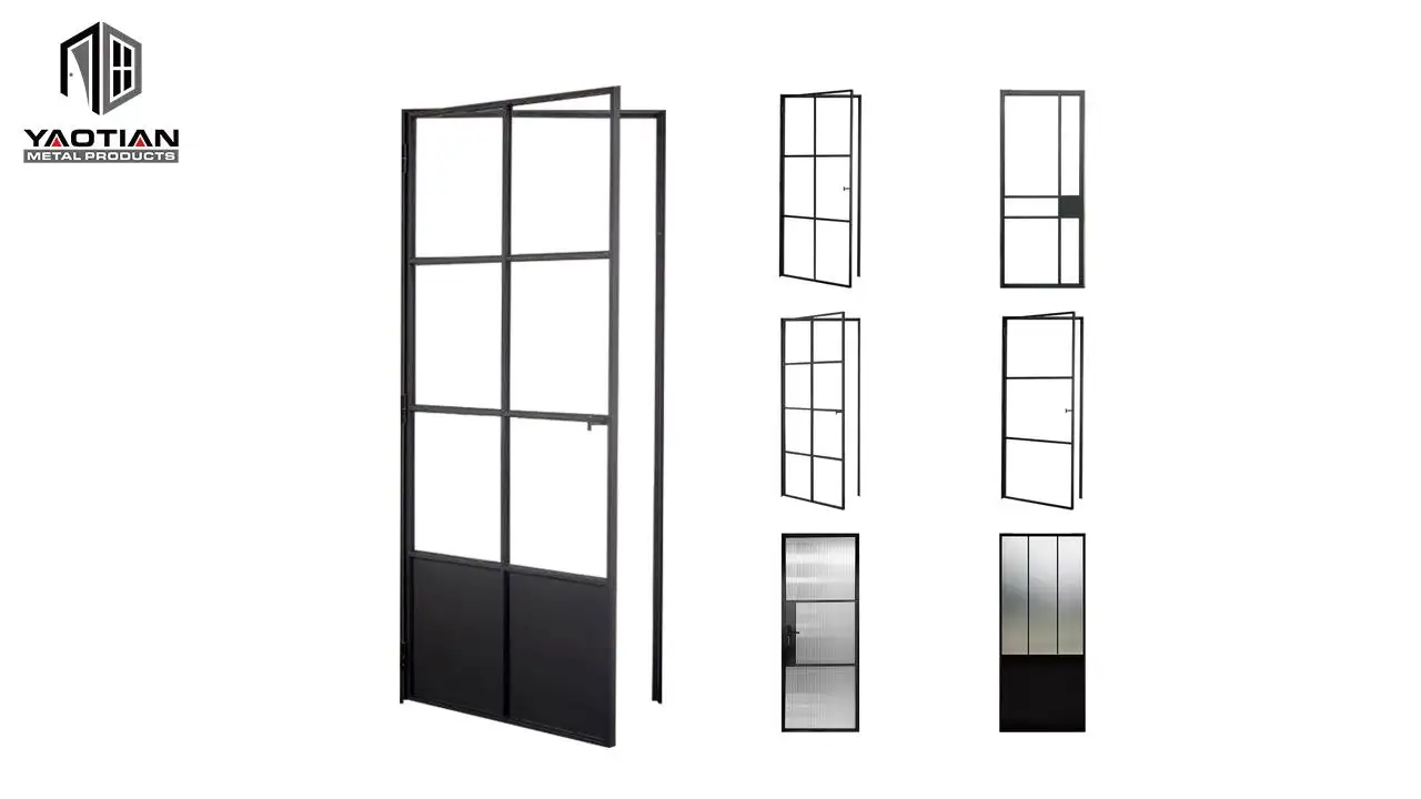 Black Interior Doors Luxury Design Office Heavy Duty Tempered Glass Interior Black Steel Frame Glass Doors