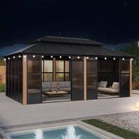Gazebo en aluminium à double niveau, personnalisé, anti-typhon, avec toit motorisé réglable et bande lumineuse LED intégrée