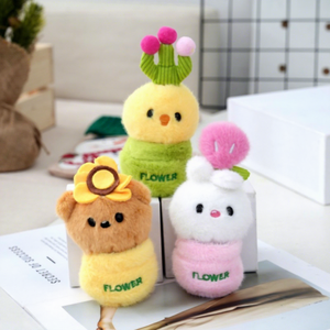 Porte-clés en peluche lapin ours en <span class=keywords><strong>pot</strong></span> de 4 pouces, jouet en peluche kawaii, animal en peluche en <span class=keywords><strong>pot</strong></span> de fleurs, pendentif doux, cadeau pour enfants - Product Image 1