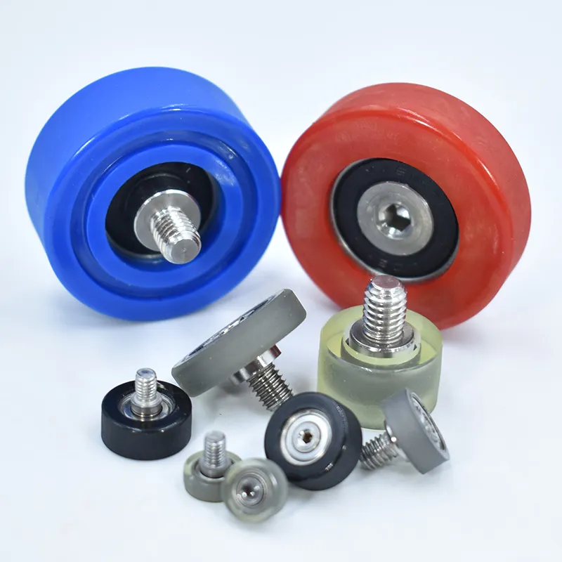 48mm PU Screw Bearing PU60848-16C1L10M8 PU Flash Bearing Roller Wheel 608RS Polyurethane Coated Rubber Pulley Wheel With Bearing