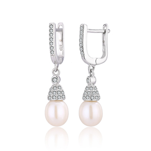 Boucles d'oreilles créoles en perles d'eau douce KAMMY 13,6 mm, plaquées rhodium/platine, argent sterling 925, bijoux élégants pour femme, pour les fêtes - Product Image 1