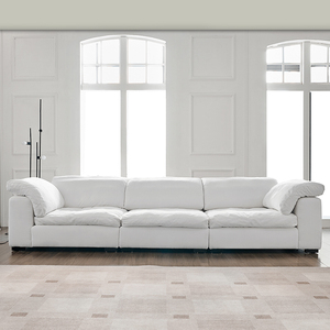 Ensemble modulaire minimaliste moderne en tissu blanc, canapé sectionnel droit trois places, forme carrée, style design français - Product Image 2