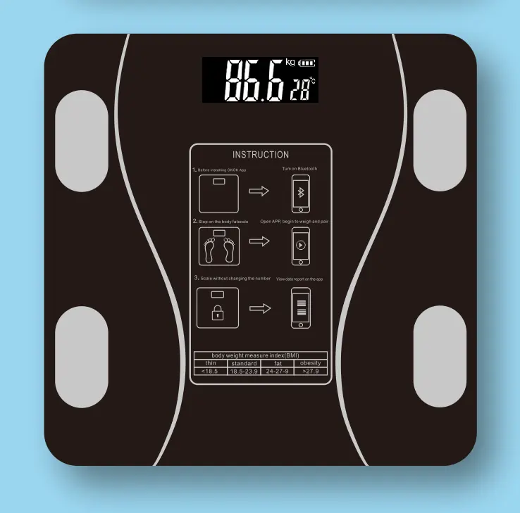 Báscula de peso eléctrica, báscula digital portátil inteligente para grasa corporal, Báscula de baño de 180kg
