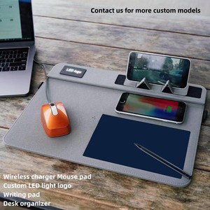 Tapis de souris sans fil en cuir 2-en-1 avec charge rapide <span class=keywords><strong>Qis</strong></span> 15W, logo personnalisé, cadeau de bureau, promotionnel, pour entreprise - Product Image 6