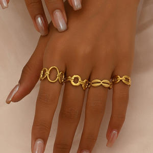 4 Pcs/set Stylish Irregular Geometry Set Women's Fashion <b>Adjustable</b> <b>Ring</b> Gift Set - Product Image 1