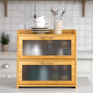 Partiler için kendi kendine montaj için şeffaf pencereler Modern mutfak için gıda saklama kabı ile büyük 2 raf bambu ekmek kutusu - Product Image 3