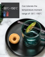Vaso de Vidrio de Borosilicato de Doble Capa, Moderno, Minimalista, Resistente al Calor y al Frío, Ecológico, Portátil, Colorido, con Asa de Color