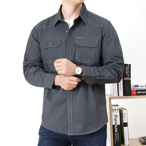 Chemise décontractée en coton sergé à manches longues pour homme, idéale pour <span class=keywords><strong>la</strong></span> randonnée en extérieur, design utilitaire, respirante et confortable pour le quotidien - Product Image 5