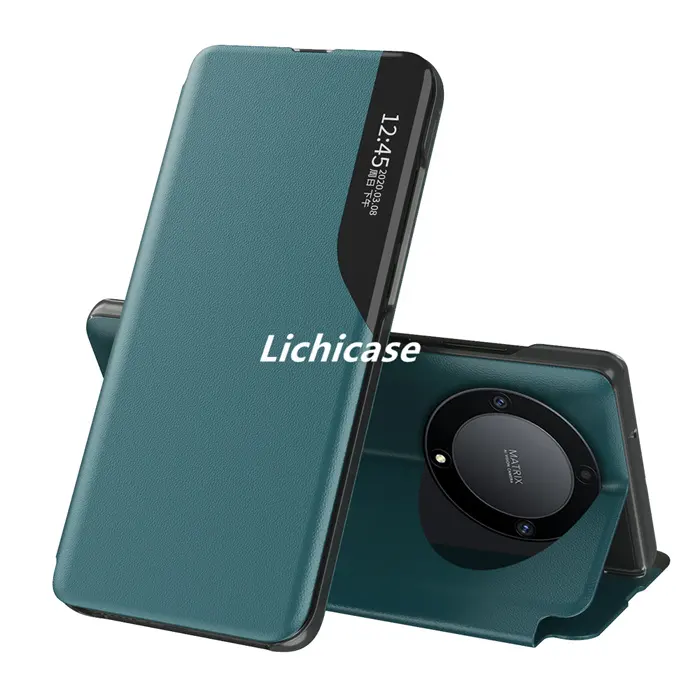 Lichicase casing ponsel kulit PU mewah, aksesori ponsel Untuk Honor X9A braket lipat