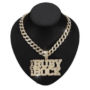 Chaîne cubaine hip-hop la plus vendue sur <span class=keywords><strong>Amazon</strong></span>, marque de streetwear, pendentif à lettres à double rangée avec diamants complets, disponible exclusivement - Product Image 5