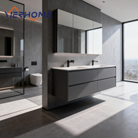 YIERHOME Meuble-lavabo mural moderne gris avec miroir, double vasque, robinet et lavabo en céramique, garantie 5 ans, pour la maison