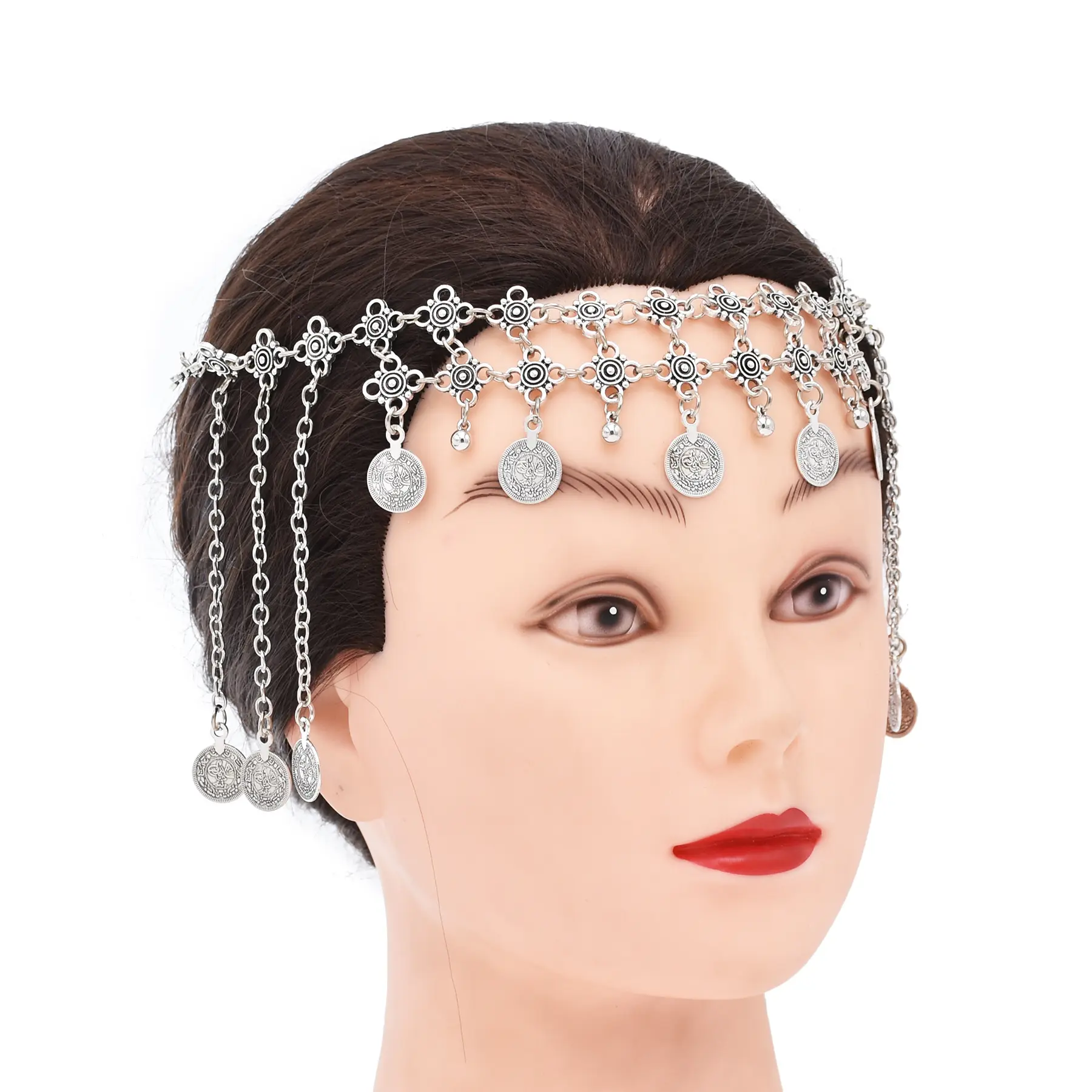 Long Tassel Women Hair Jewelry Bohemian Ethnic Vintage Carved Coin Statement Hairwear Headband Charms Turkish Headband Female