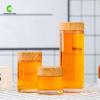 Stoples kaca madu kosong 180ml 360ml 750ml, bentuk bulat mewah HARGA TERBAIK dengan tutup serbuk kayu kustom