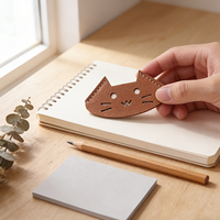 Marcadores de Libros de Cuero PU con Diseño de Gatito para Estudiantes, Clip Marcador de Páginas para Lectura, Cuaderno, Diario, Agenda, Papelería, Regalo