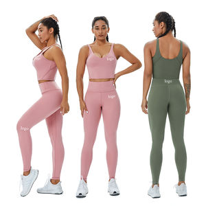 Conjunto de Yoga de gimnasio para <span class=keywords><strong>mujer</strong></span> y adultos, ropa de entrenamiento de cintura alta, para culturismo, ejercicio, 2 uds. - Product Image 1
