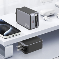 OEM GAN PD 65W Câble rétractable rapide Chargeur mural USB Type C Adaptateur pliable EU US UK pour téléphone portable Tablette Fonction SCP OTP