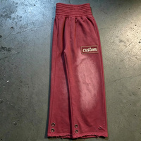 Pantalon de survêtement personnalisé 100% coton, coupe large, taille haute élastique, effet vintage délavé, avec broderie de patchs verticaux effilochés