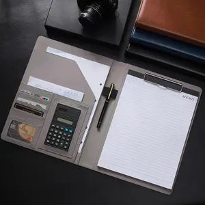 Papelaria a4 de escritório personalizado, conjunto de pasta de apresentação multifuncional em couro com logotipo personalizado para documentos e arquivos