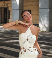 Robe Mini Chic Sexy Évidée à Col Halter et Dos Nu Asymétrique pour l'Été, Robe de Soirée Tendance pour Femme, Robes de Plage