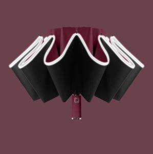 Safety Reflective Strip 3-Folding Fully-Automatic Smart Reverse <b>Umbrella</b> with 10-Rib 105cm Open Diameter Modern Design - Product Image 4