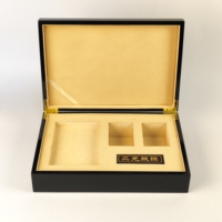 Boîte à thé en bois laqué noir brillant personnalisée avec impression de dragon doré gravée au laser, recyclable