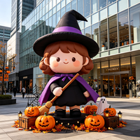 Décoration gonflable personnalisée pour Halloween, sorcière mignonne avec balai, en tissu Oxford, éclairage LED, résistante à l'eau, pour fête, événement, jardin