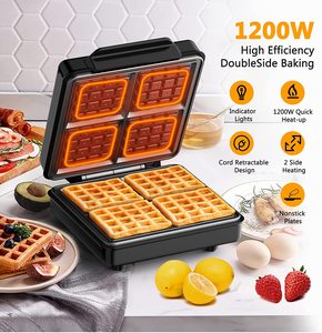 Máy Làm Bánh Quế Bỉ 1200W Bàn Là Bánh Quế Kèm Đèn Báo Cho Bữa Sáng, Máy Làm Bánh Quế Vuông Chống Dính <span class=keywords><strong>4</strong></span> Lát - Product Image 2