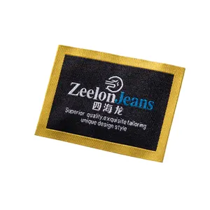Zeelon Jeans lettera logo a buon mercato rapido marchio su misura logo texture fine raso piegato in ferro cucito su etichetta intrecciata collo etichetta