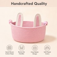 Panier de Pâques en corde de coton avec logo couleur personnalisé, OEM ODM, panier de rangement tissé à la main pour cadeaux de Pâques, vente en gros DIY