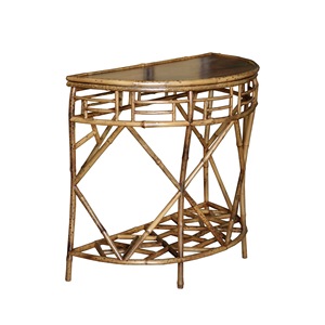 Meiluzhu Half Moon Platform Rattan <b>Console</b> <b>Table</b> Handmade Classical Style Entryway Stand - Product Image 5